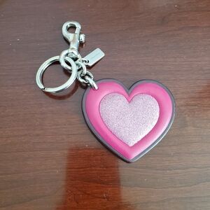 Rare Coach Red & Pink Glitter Heart Keychain Fob bag charm